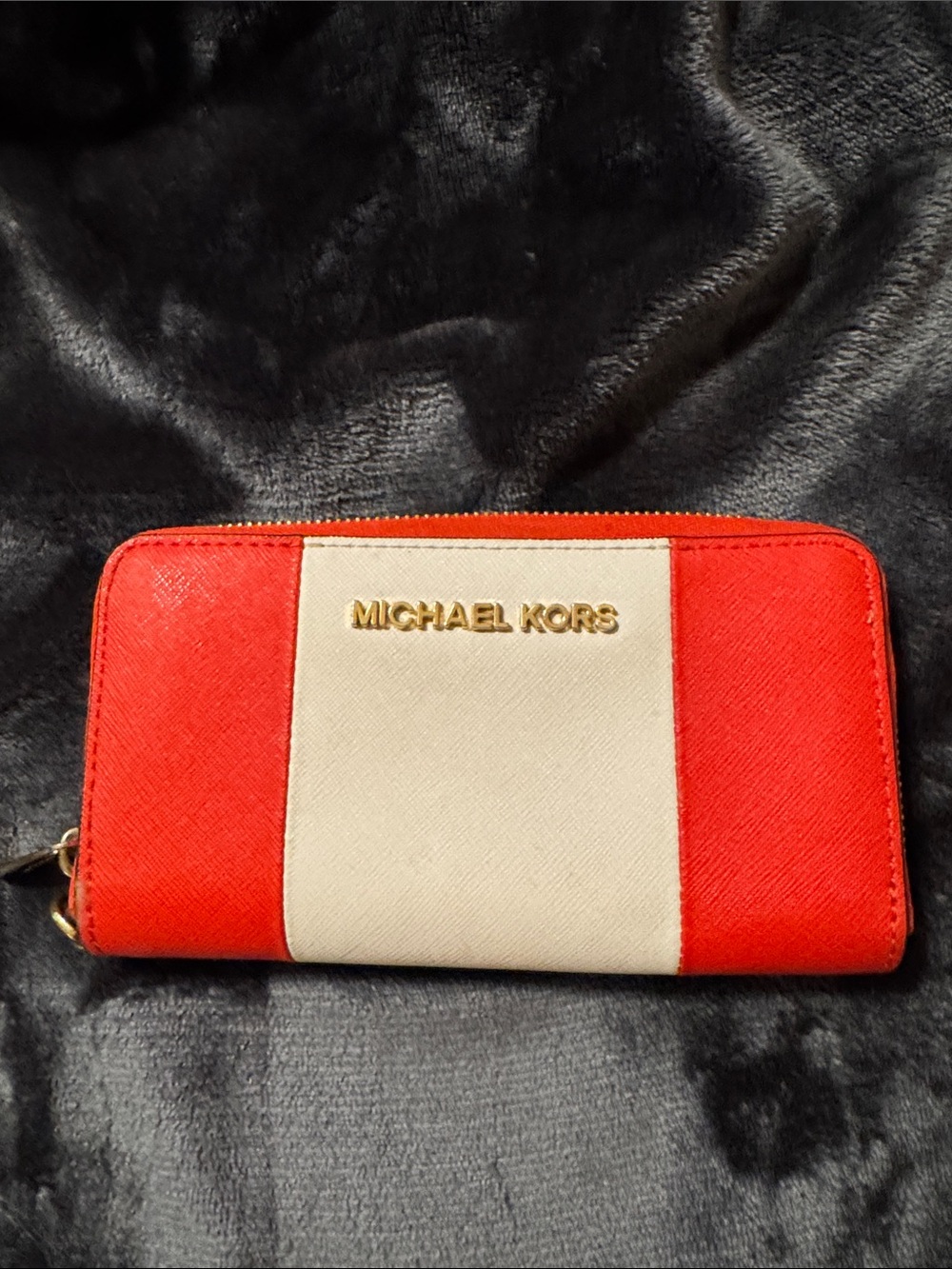 Michael Kors Red and Cream Zip Around Wallet